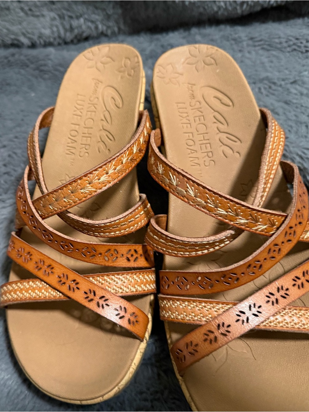 Skechers Women’s Tan Leather Strappy wedge Sandals